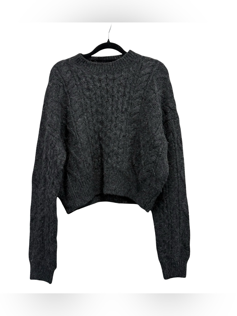 Buck Mason Woman's natural Highland Baby Alpaca cable crew neck sweater XS Gray